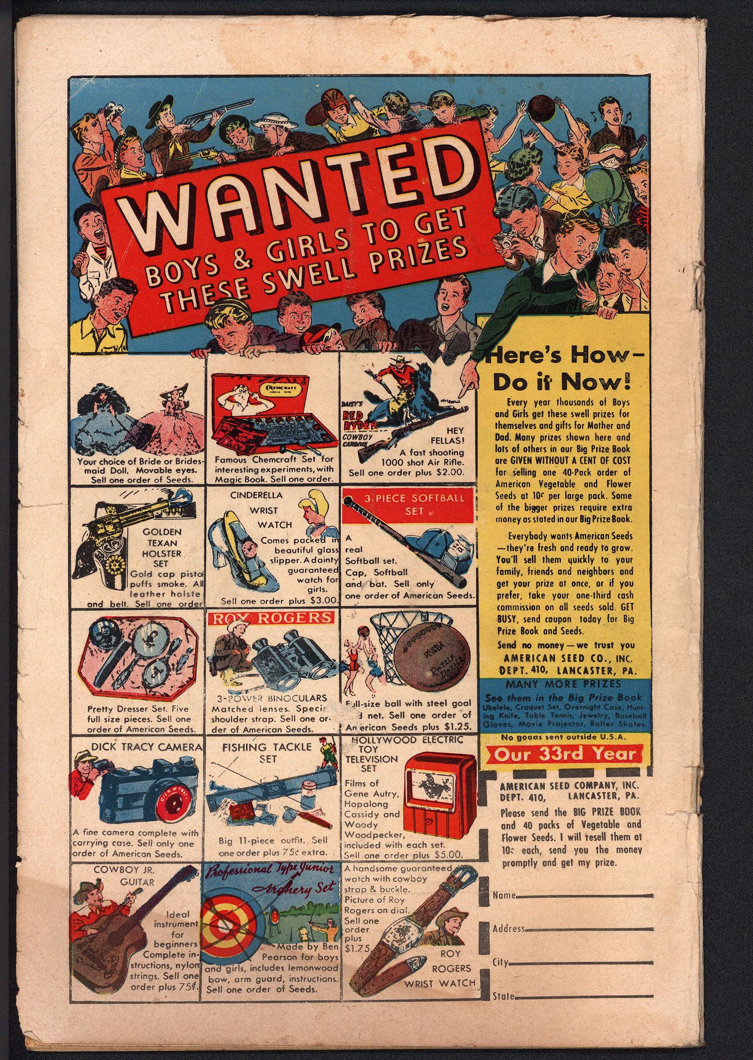 BOY COMICS Back Cover
