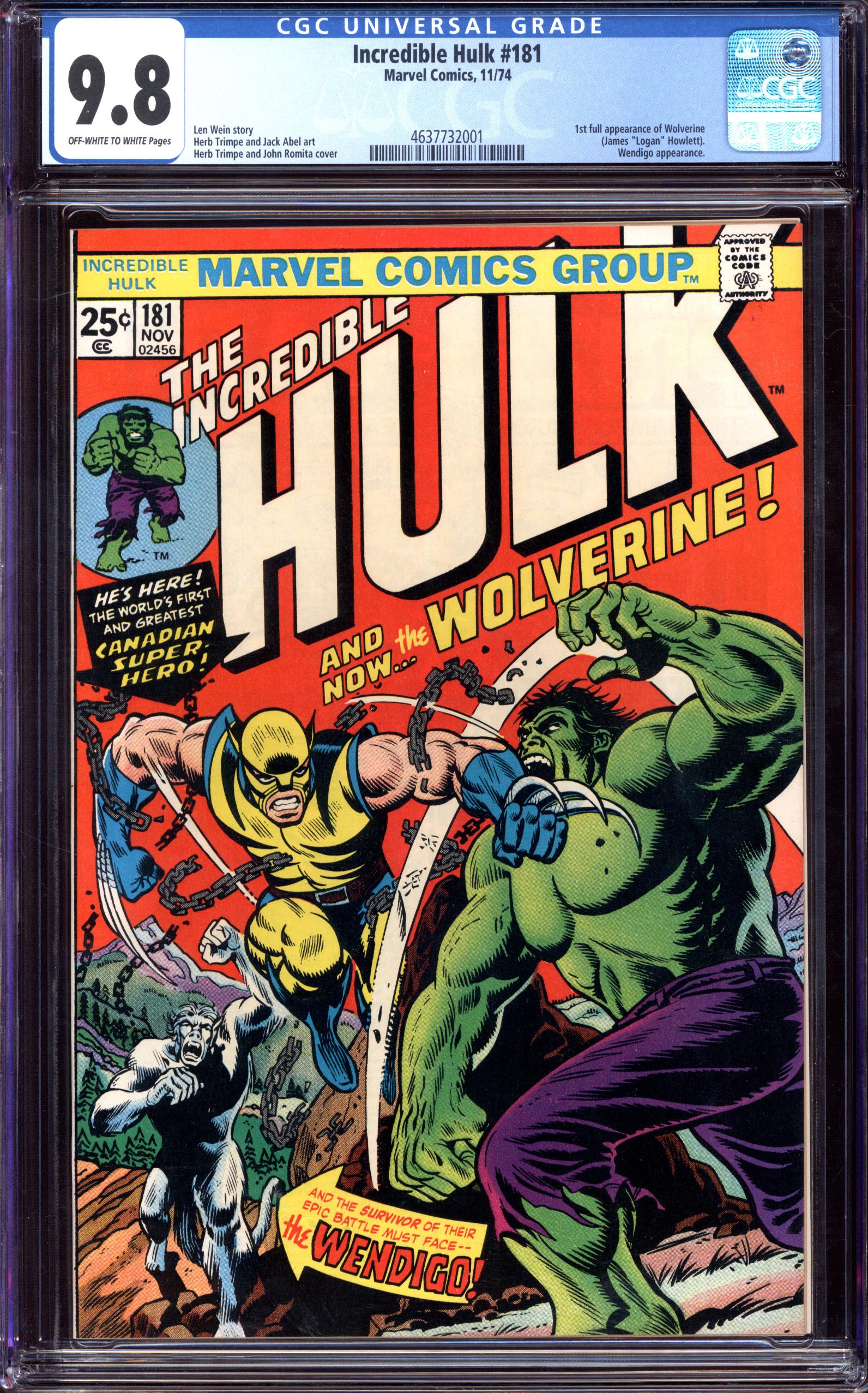 アメコミリーフ The Incredible Hulk #181 CGC 9.8 INCREDIBLE HULK #181 CGC 9.8 OW/WH PAGES | Reece's Rare Comics