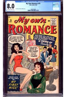 MY OWN ROMANCE #75 CGC 8.0 OW/WH PAGES front cover