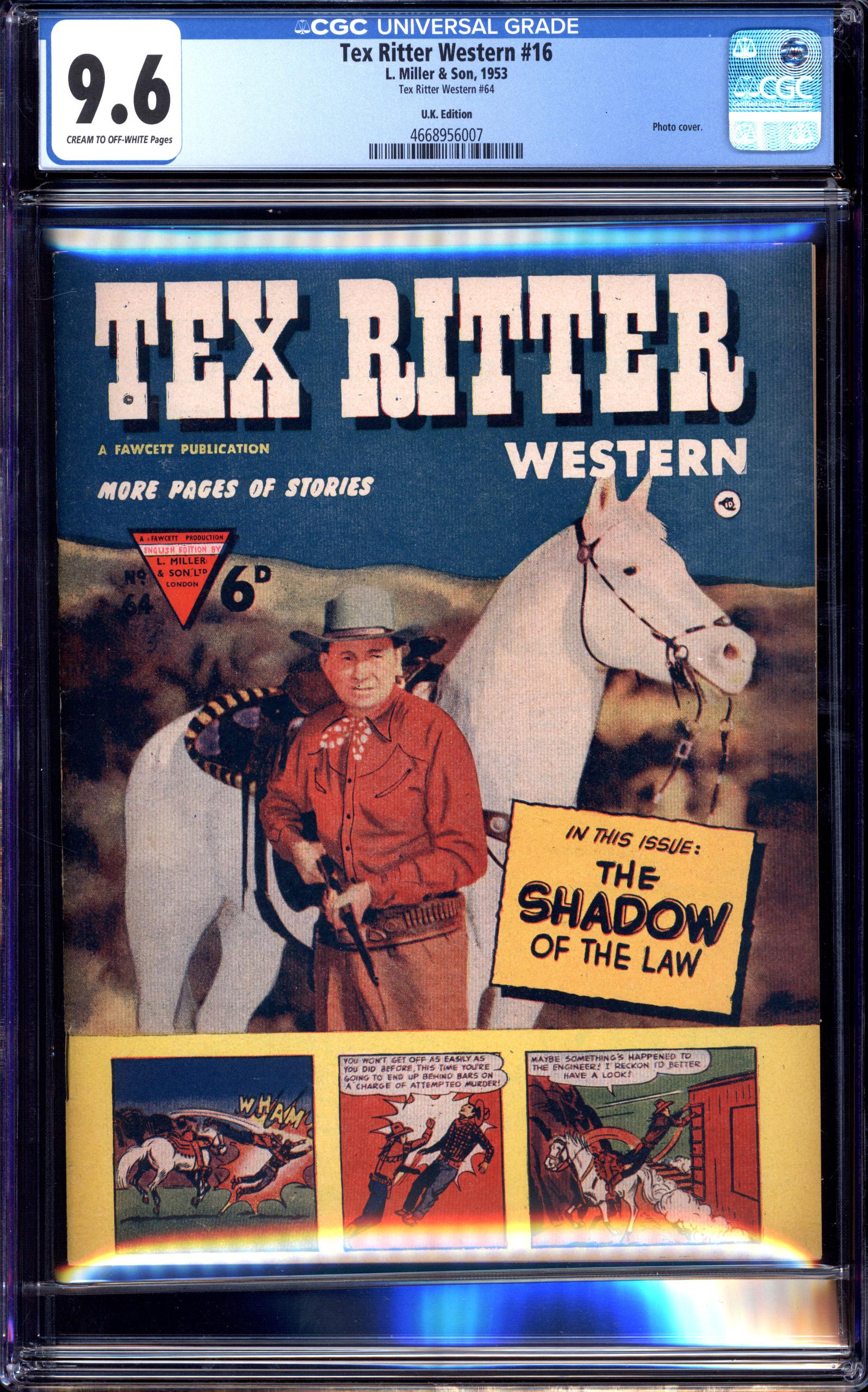 Tex Ritter Knicks TEX RITTER WESTERN #16 CGC 9.6 CR/OW PAGES | Reece's Rare Comics
