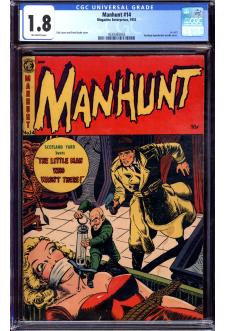 MANHUNT #14 CGC 1.8 OW PAGES front cover