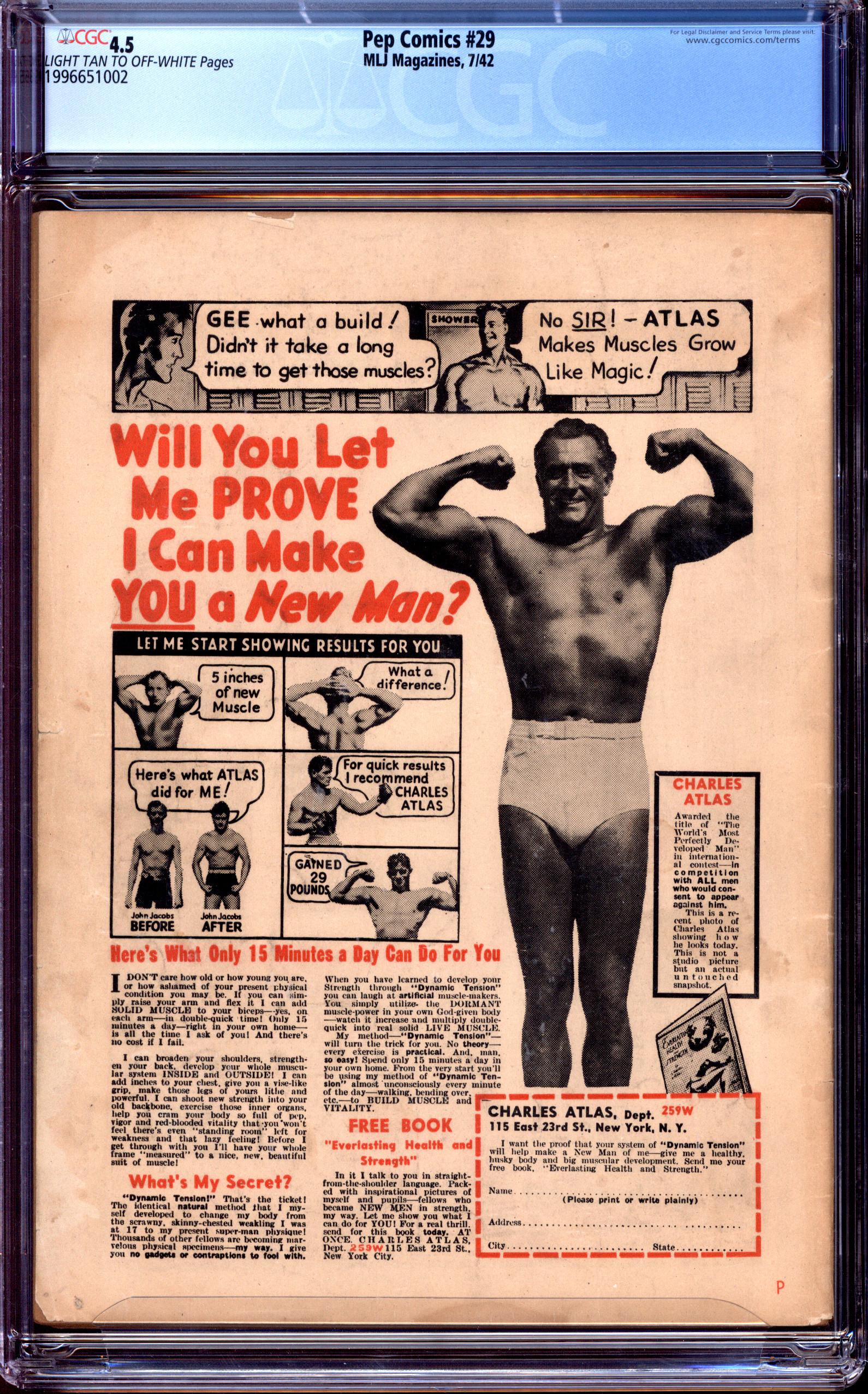 PEP COMICS Back Cover