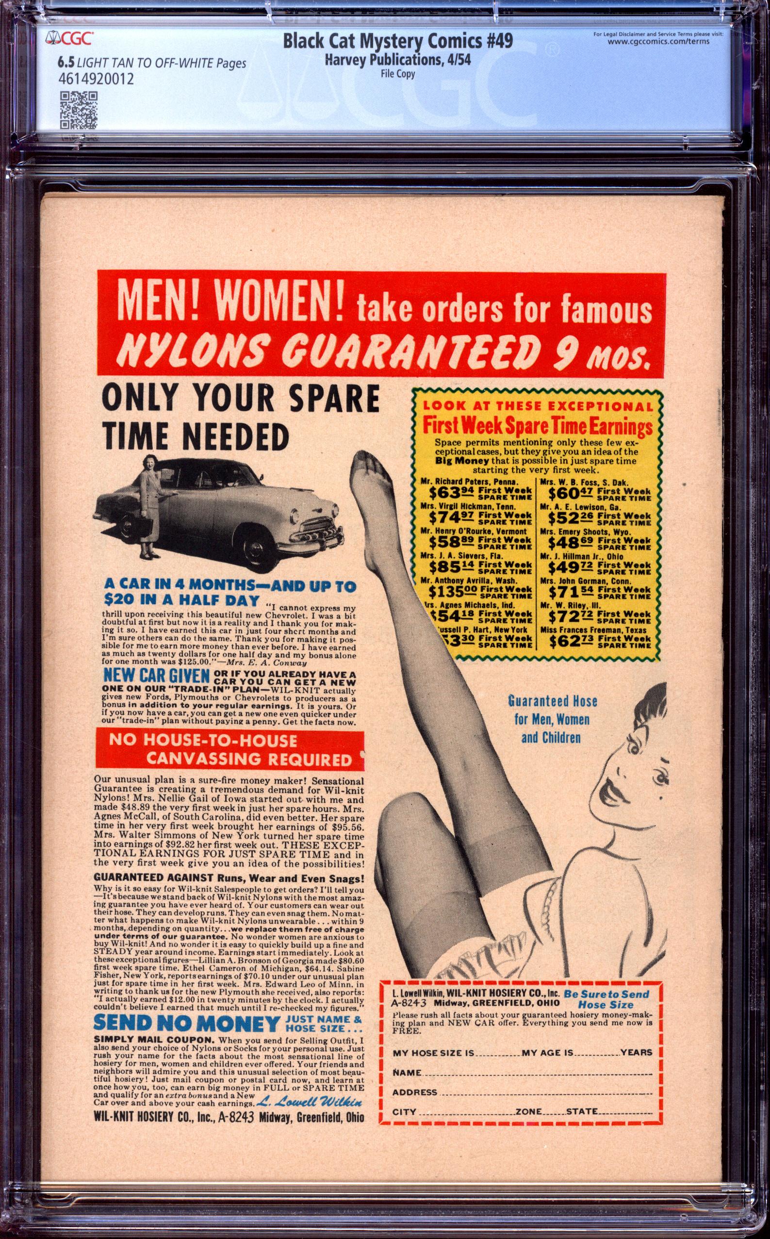 BLACK CAT MYSTERY COMICS Back Cover