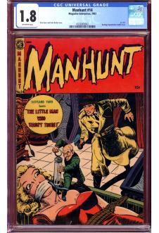 MANHUNT #14 CGC 1.8 OW PAGES front cover