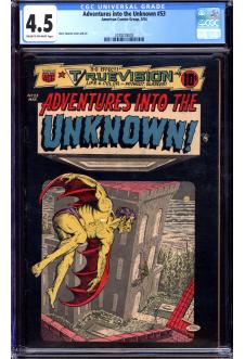 ADVENTURES INTO THE UNKNOWN #53 CGC 4.5 CR/OW PAGES front cover