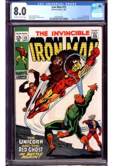 IRON MAN #15 CGC 8.0 OW/WH PAGES front cover