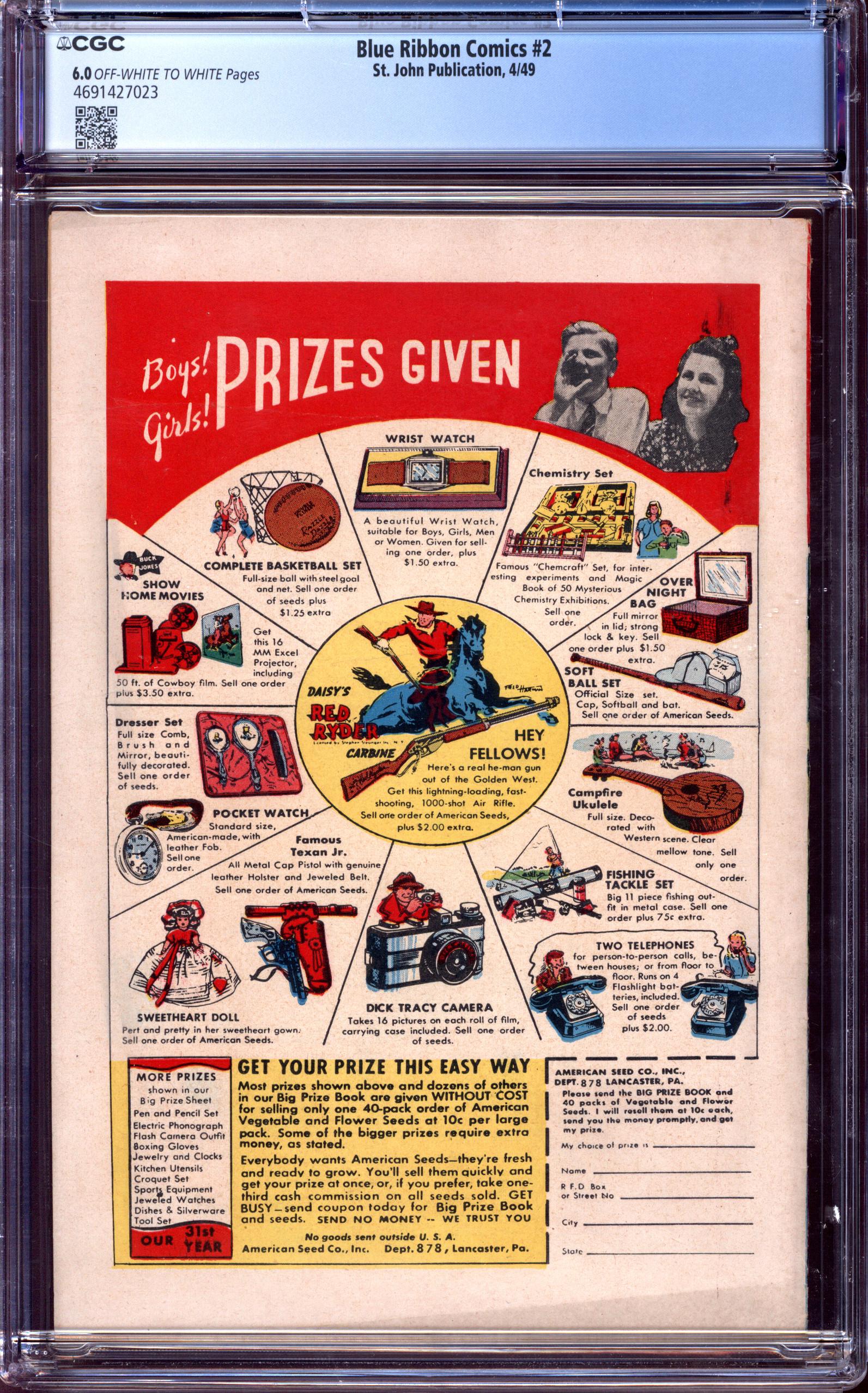BLUE RIBBON COMICS Back Cover