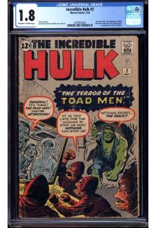 INCREDIBLE HULK #2 CGC 1.8 OW/WH PAGES front cover
