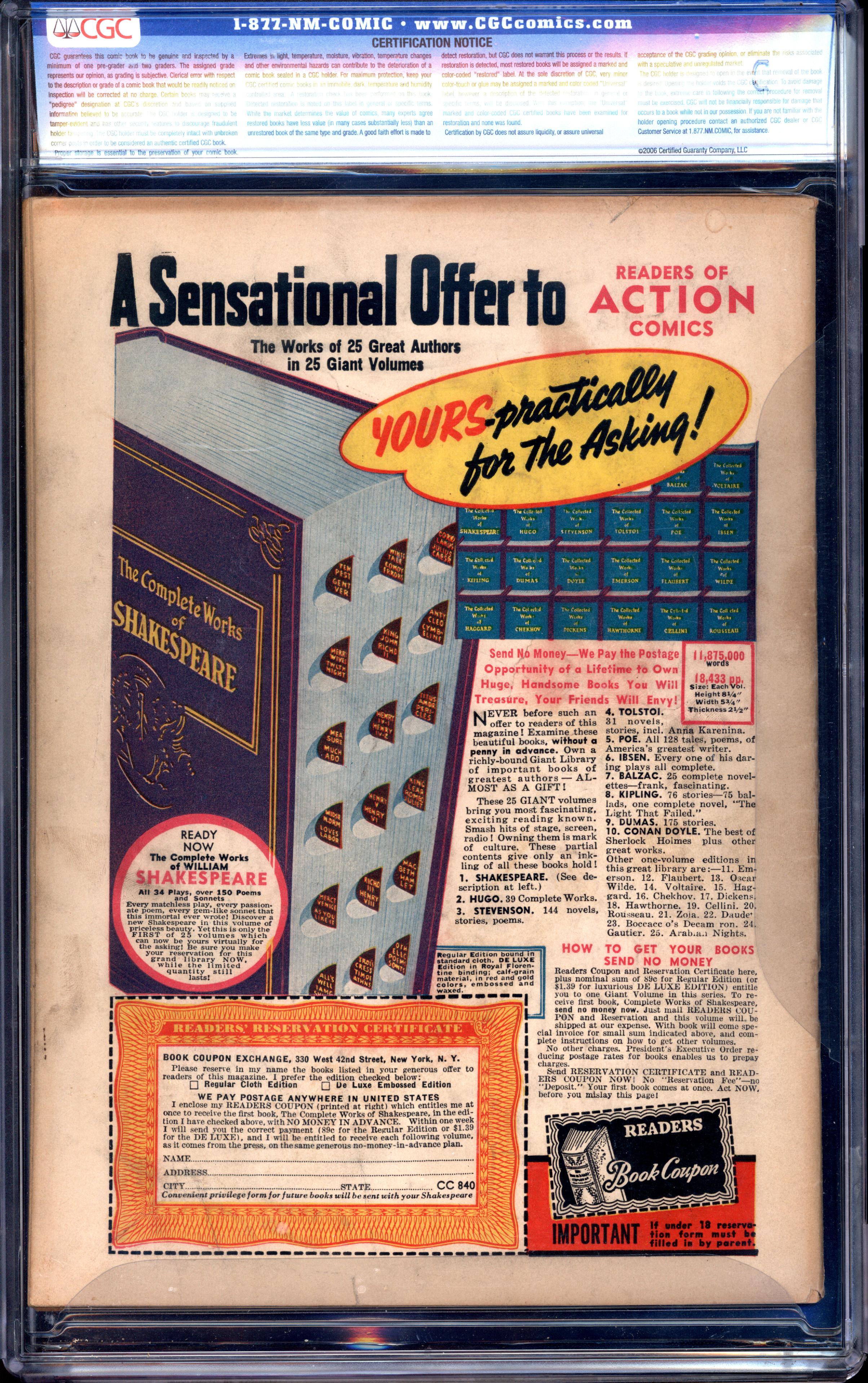 ACTION COMICS Back Cover