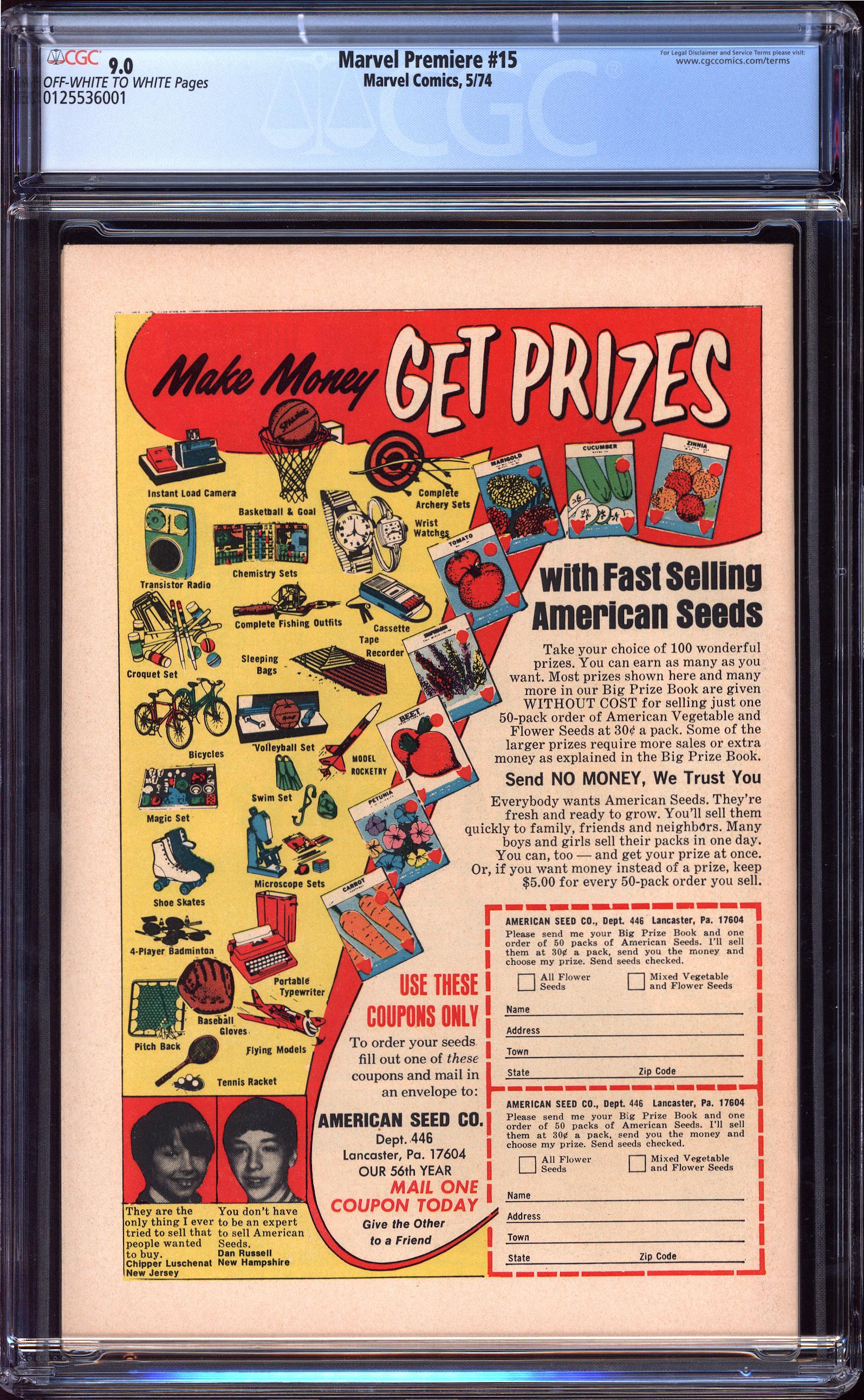 MARVEL PREMIERE Back Cover