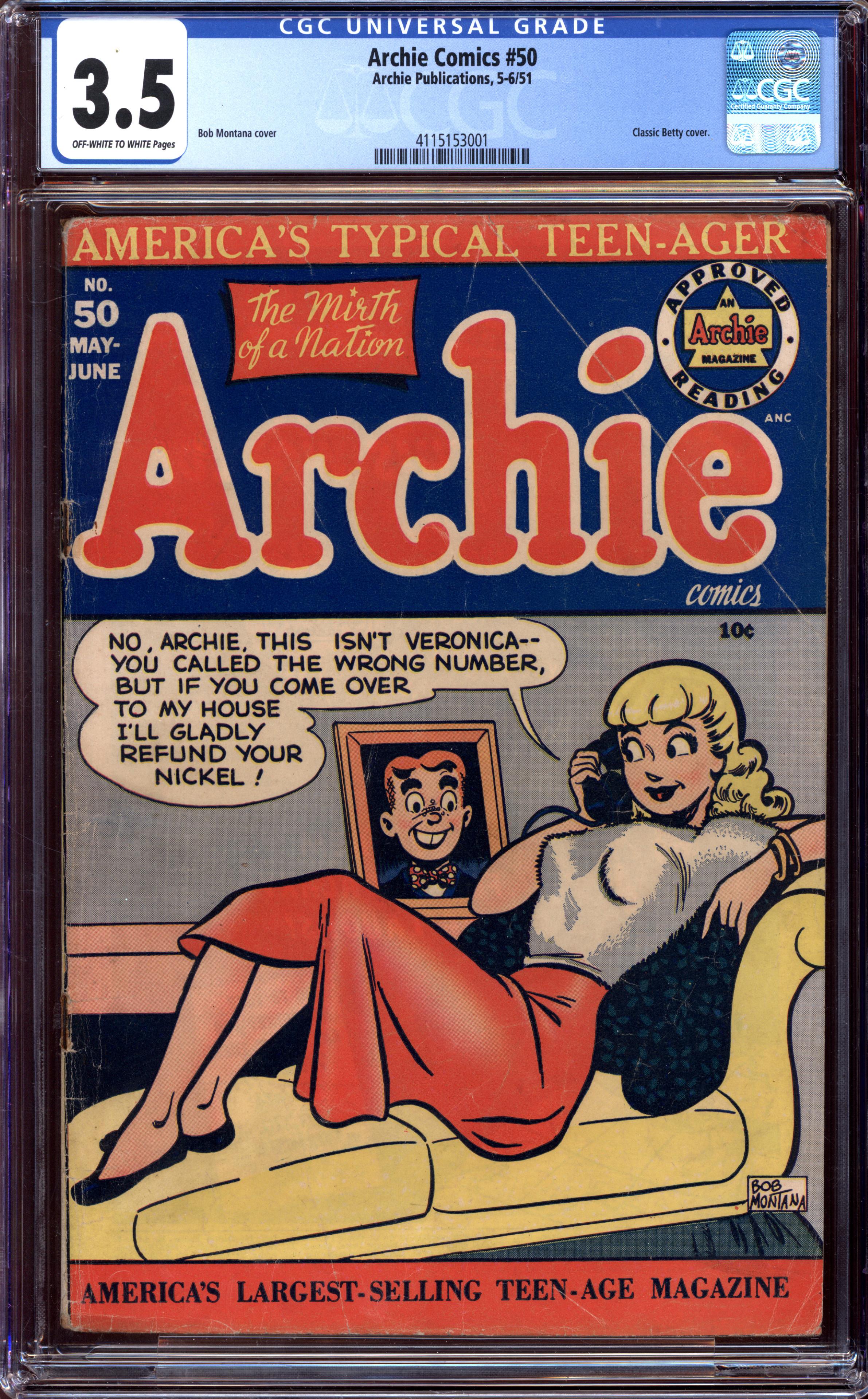 ARCHIE COMICS #50 CGC 3.5 OW/WH PAGES | Reece's Rare Comics