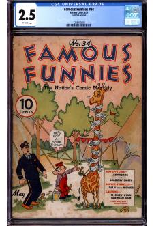 FAMOUS FUNNIES #34 CGC 2.5 OW PAGES front cover