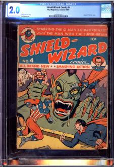 SHIELD-WIZARD COMICS #4 CGC 2.0 CR/OW PAGES front cover