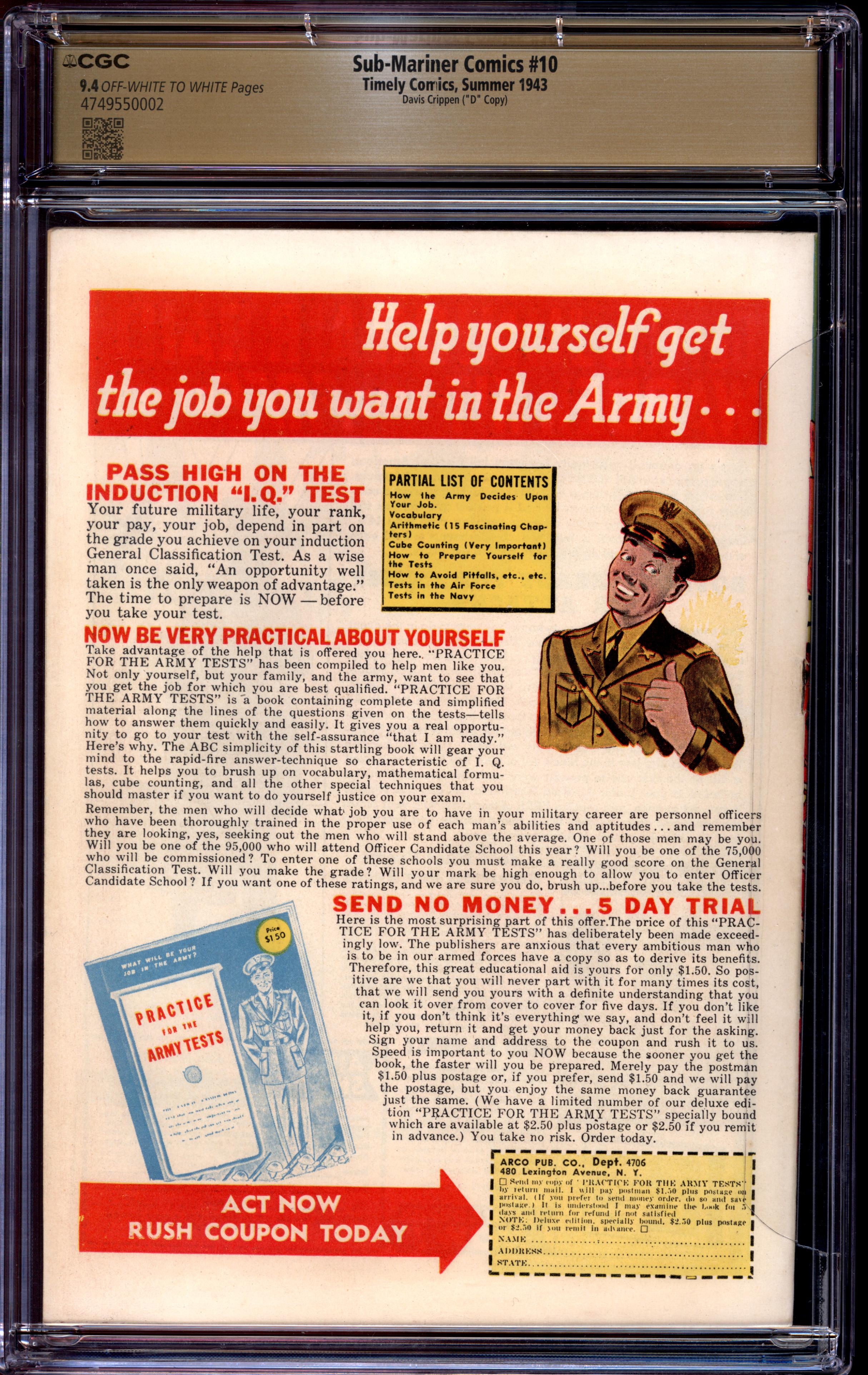 SUB-MARINER COMICS Back Cover