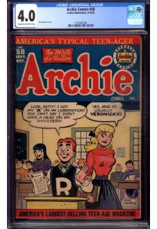 ARCHIE COMICS #58 CGC 4.0 CR/OW PAGES front cover