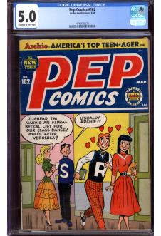 PEP COMICS #102 CGC 5.0 OW/WH PAGES front cover