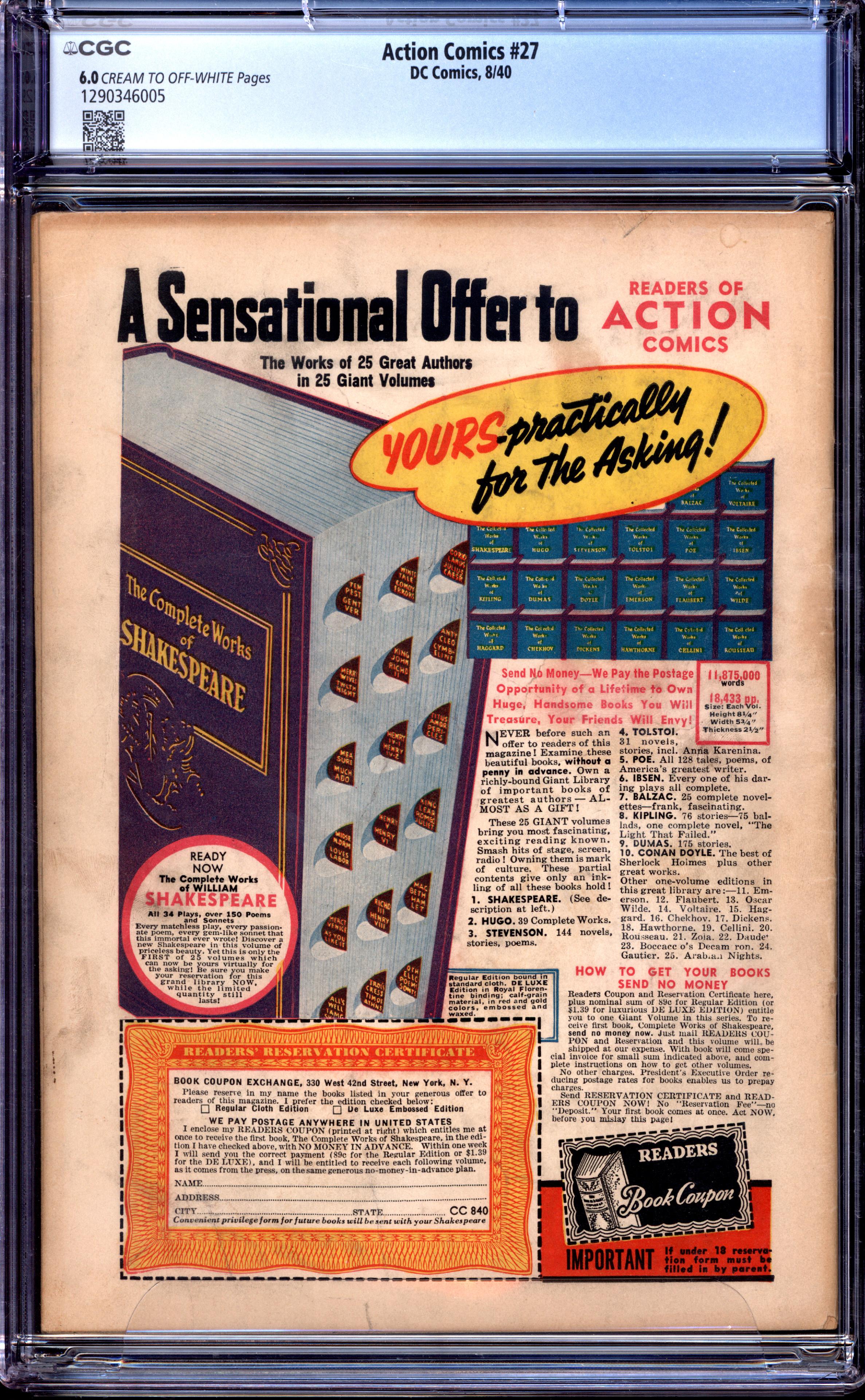 ACTION COMICS Back Cover