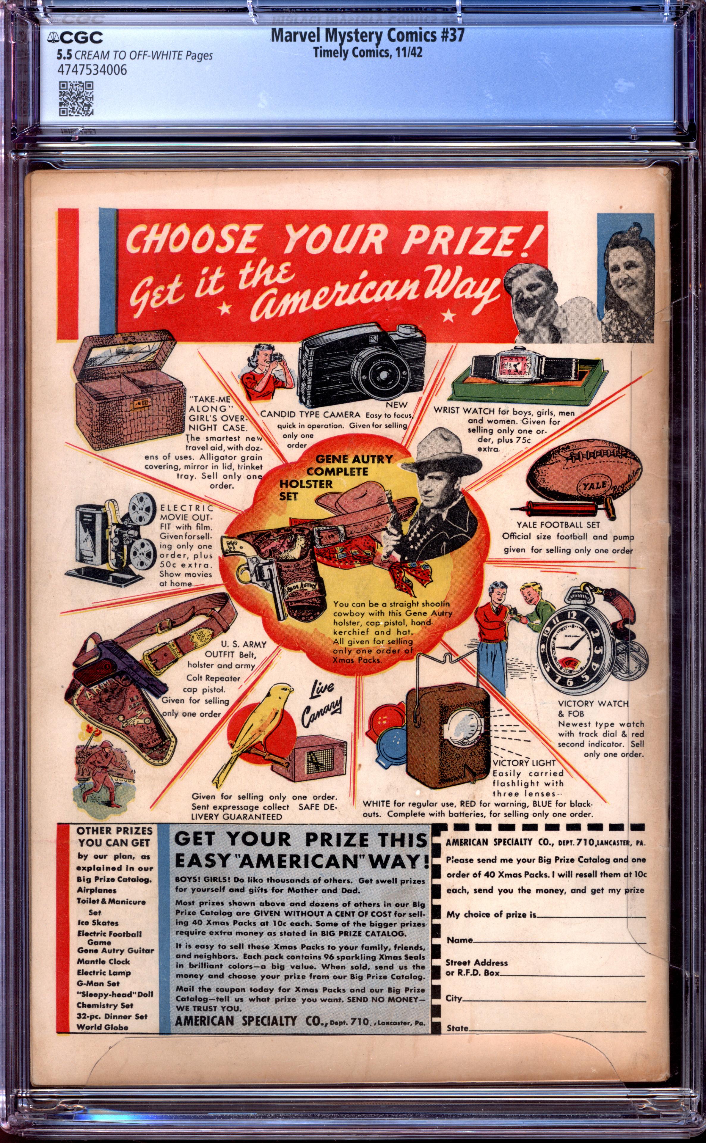 MARVEL MYSTERY COMICS Back Cover