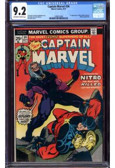 CAPTAIN MARVEL #34 CGC 9.2 OW/WH PAGES front cover